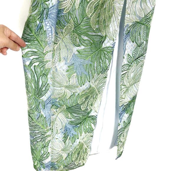 Marchesa Mint Lace Gown Leaf Embroidered Column Guipure Dress Sz 6 Side Slit - Picture 5 of 8